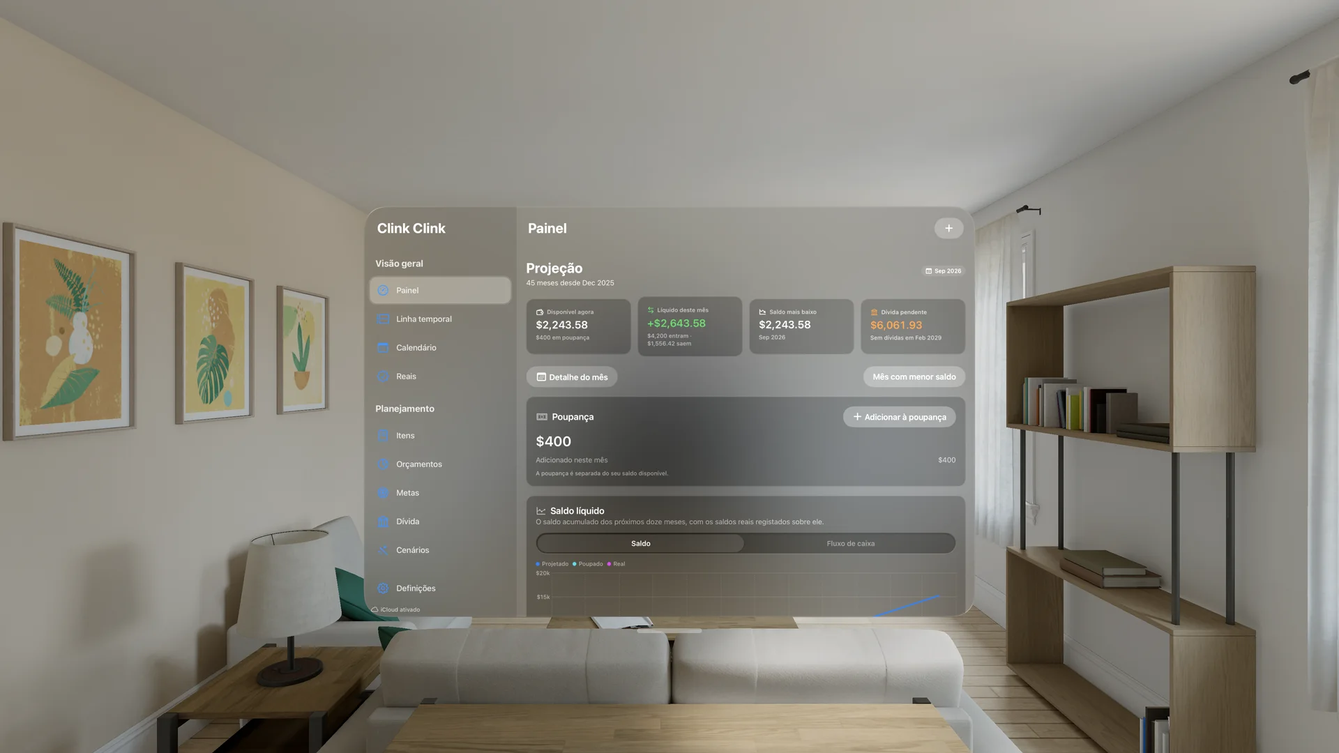 Clink Clink · Apple Vision Pro · Plano de exemplo